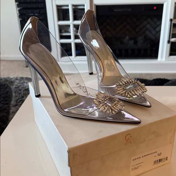 Good American Shoes - Good American clear & silver Transparent Heels